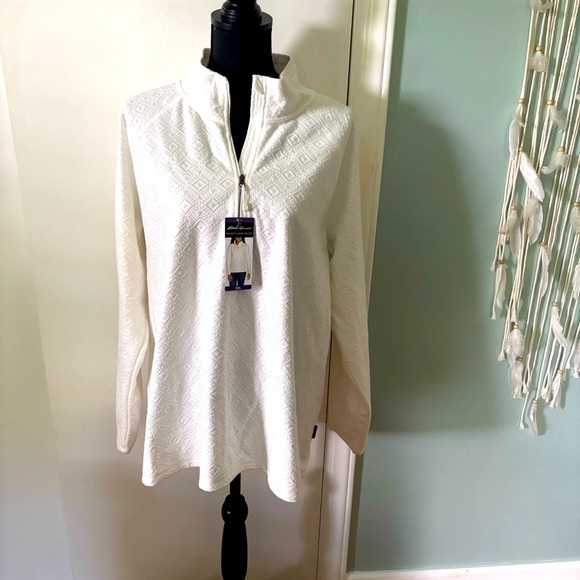 Eddie Bauer Cream Polar Fleece Quarter-Zip - Picture 1 of 12
